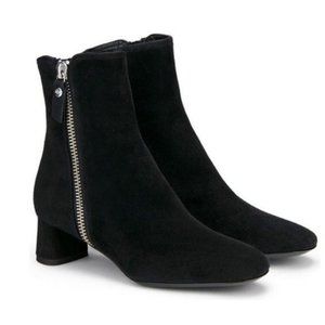 AGL Black Suede Bootie Exposed Silver Side Zipper Chunky Block Heel NWT 36.5